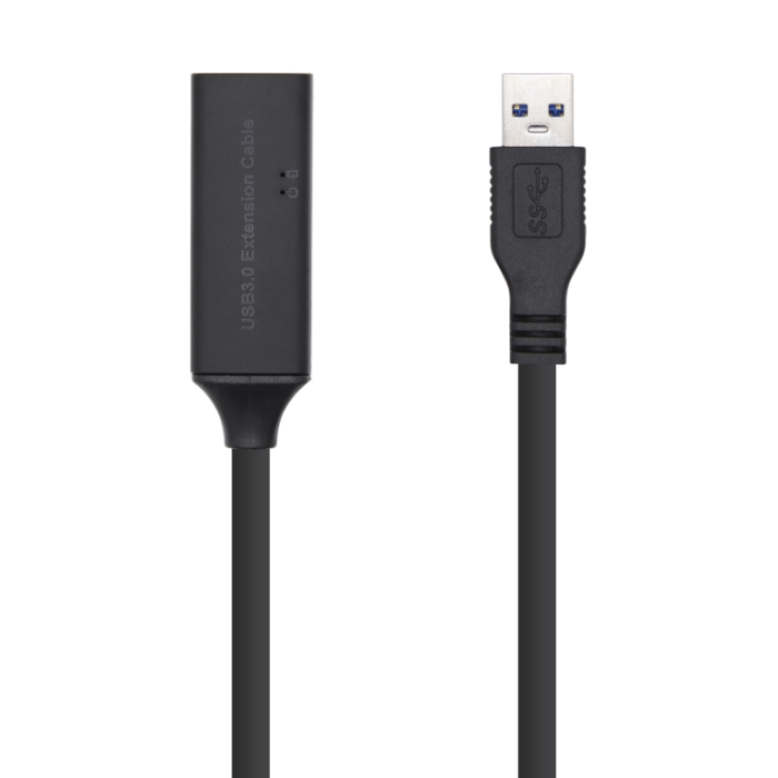 Aisens Cable Extensión USB 3.0 Tipo A Macho a Hembra con Amplificador, 10 Metros, Negro, 5 Gbit/s