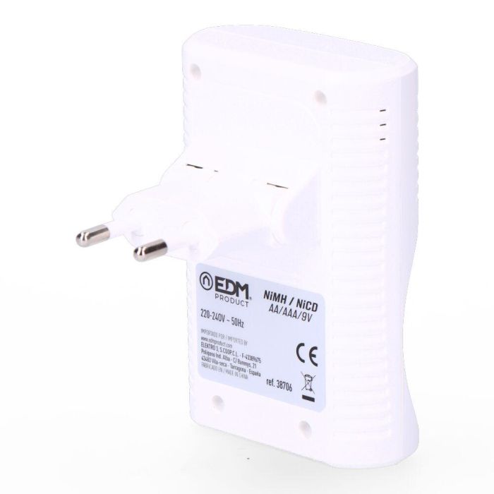 Edm Cargador de pilas para 4 pilas AA AAA 9V 220-240V 50Hz sin pilas 1 Edm Cargador de pilas para 4 pilas AA AAA 9V 220-240V 50Hz sin pilas 1