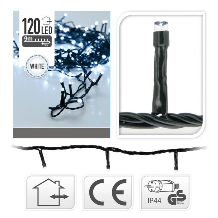 Guirnalda Fija 120 LEDs Luz Fría, Exterior IP44, Cable Verde, 9 m de Luces + 3 m Cable Alimentación 1