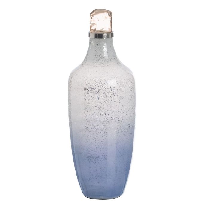 Botella Azul Plateado Resina Cristal 16 x 16 x 44 cm Decorativa