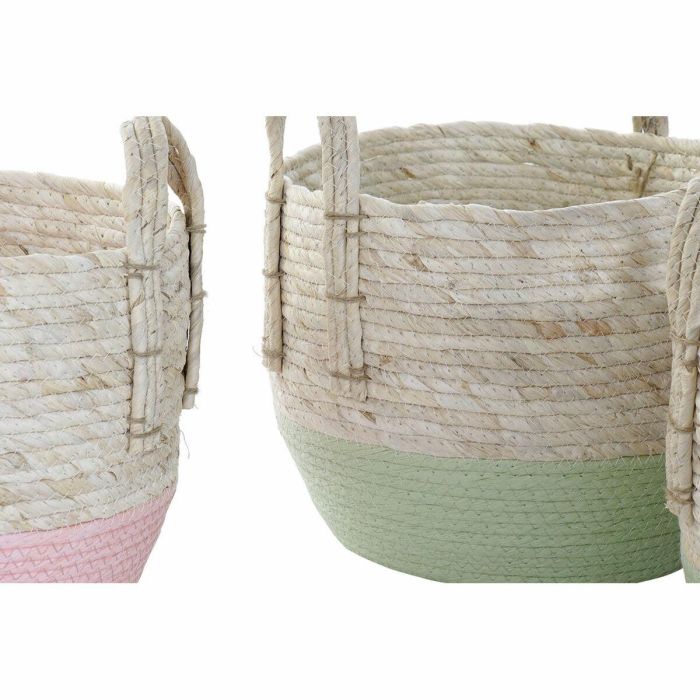 Cesta Balines DKD Home Decor Rosa Verde 30 x 32 x 30 cm Set de 3 (2 Unidades) 3