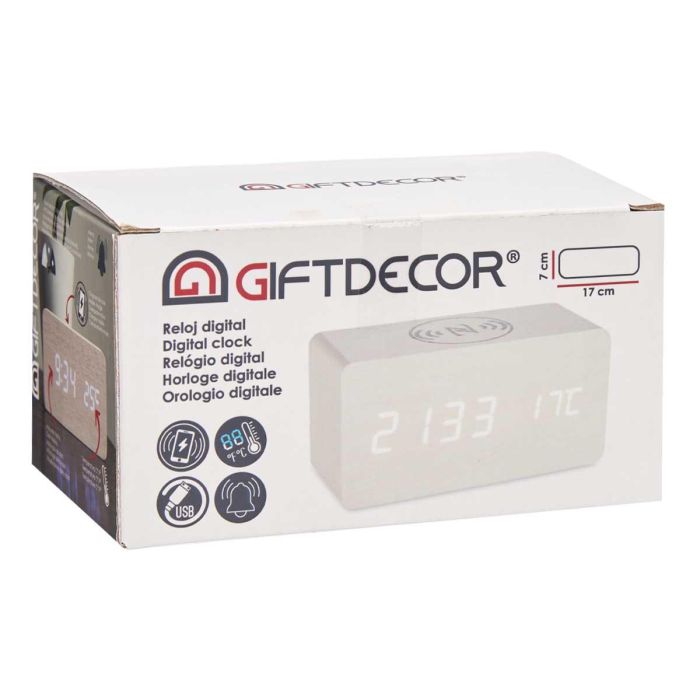 Reloj con Alarma, Cargador USB, Movimiento y Temperatura - Blanco Giftdecor 15x7.5x7 cm (12 Unidades) 2 Reloj con Alarma, Cargador USB, Movimiento y Temperatura - Blanco Giftdecor 15x7.5x7 cm (12 Unidades) 2