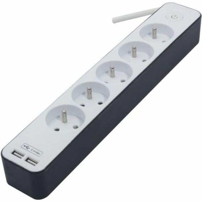 Regleta de alimentación CHACON 5 enchufes 16 A con 2 puertos USB y cable de 1,5 m HO5VV-F 3x1.5 mm² blanco y gris