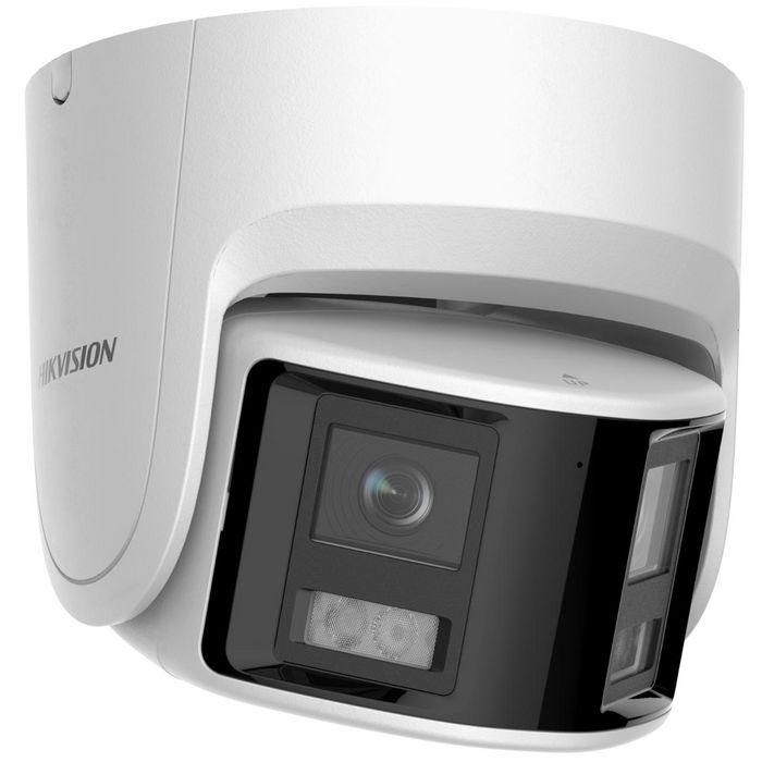 Hikvision Cámara IP turret 4M ColorVu Panoramic lente dual 2.8mm WDR H265+ IP67 12V/PoE. Luz blanca 30m, micro 2