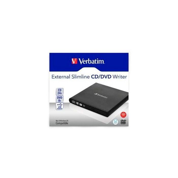 Verbatim Grabadora y Lector Externo de CD-DVD Slimline, Compatible con MDISC, Alimentación USB 2.0
