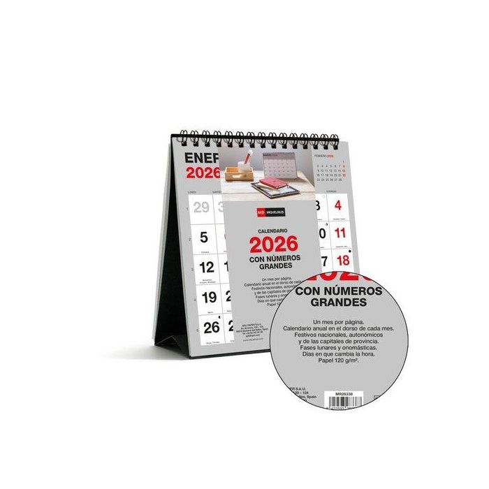 Calendario (2026) Miquelrius Sobremesa Basic Mensual Numeros Grandes 140X150