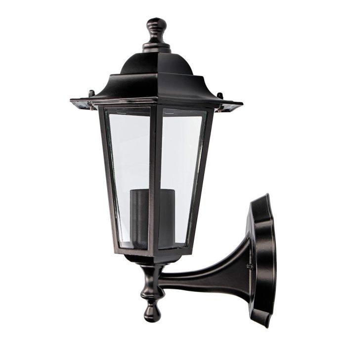 Edm Zurich Aplique Farol Exterior de Pared Negro Aluminio y Cristal E27 60W IP44 Luz Hacia Arriba (Sin Bombilla)