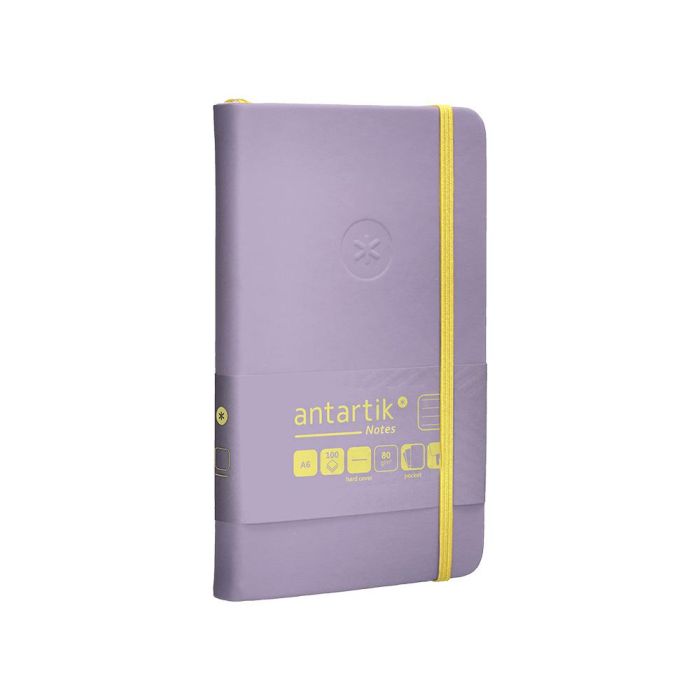 Cuaderno Con Gomilla Antartik Notes Tapa Dura A6 Hojas Rayas Morado Y Amarillo 100 Hojas 80 gr Fsc 4