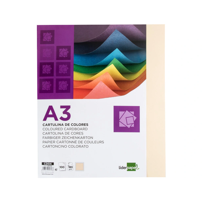 Liderpapel Cartulina A3 180g/m2 Crema Paquete de 100 Hojas 2