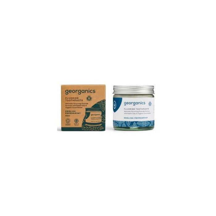 GEORGANICS Dentífrico con Flúor de Menta 60ml. Remineraliza Esmalte, Previene Caries, Sin Espuma, Cosmos Orgánico, Vegano