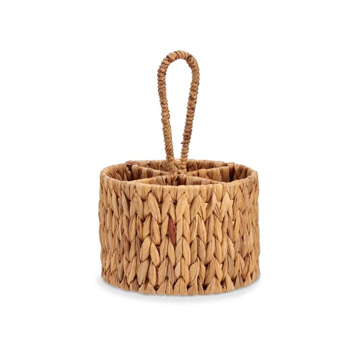 Giftdecor Cubertero Redondo de Paja con 4 Huecos, Jacinto Acuático y Metal, Marrón, 20x30x20 cm (Set de 12) 1