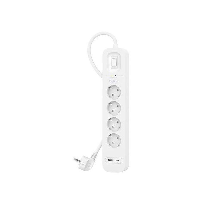 Enchufe Protector Belkin 4 Salidas (Regleta) Con Proteccion Contra Sobretensiones Cable 2 Metros Boton Apagado Usb-C Usb-A