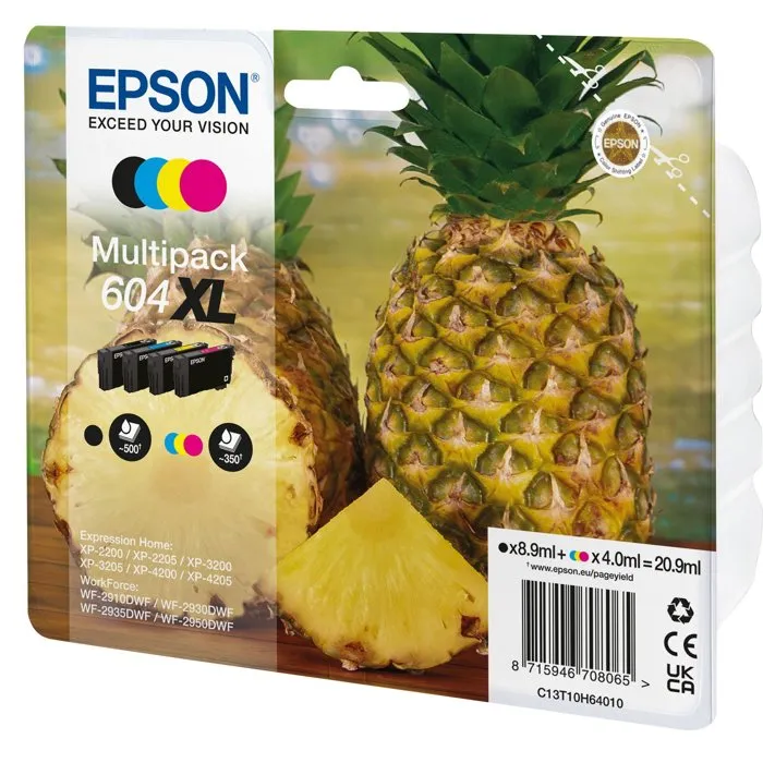 Epson Tinta Multipack Bk - C - M - Y 604XL Mayor Capacidad para Xp-2200, Wf-2910Dwf (Cuatricolor, 20.9ml) 1