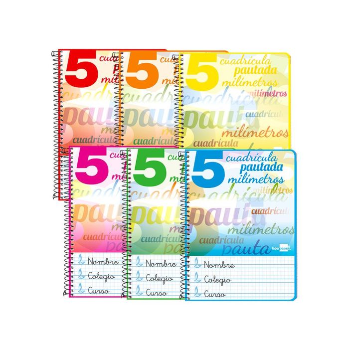 Cuaderno Espiral Liderpapel Cuarto Pautaguia Tapa Dura 80H75 gr Cuadro Pautado 5 mm Con Margen 6 unidades 2