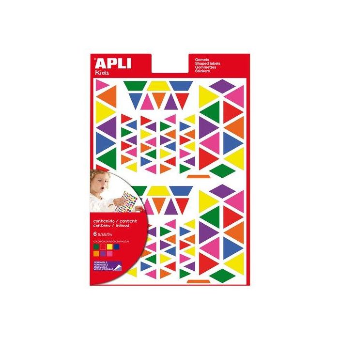 Apli Gomets autoadhesivos Triángulo multicolor, 720 unidades surtidas para niños