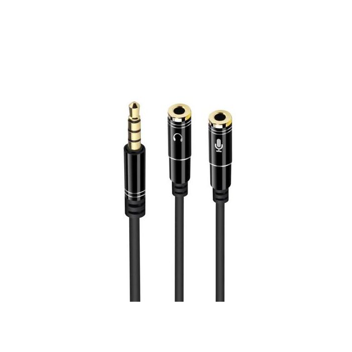 Ewent Cable Adaptador Audio Jack 3.5 mm EC1641 - 1x 3.5mm (4pin) Male a 2x 3.5mm (3pin) Female, 0.30m