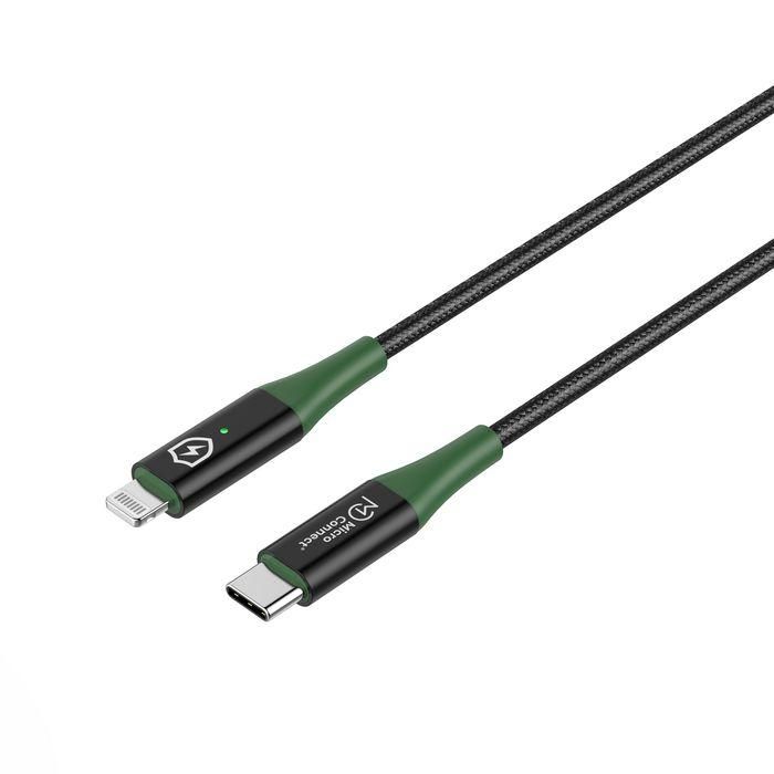 MicroConnect Smart Charge MFI USB-C to Lightning Cable 1m Black/Green 1 MicroConnect Smart Charge MFI USB-C to Lightning Cable 1m Black/Green 1