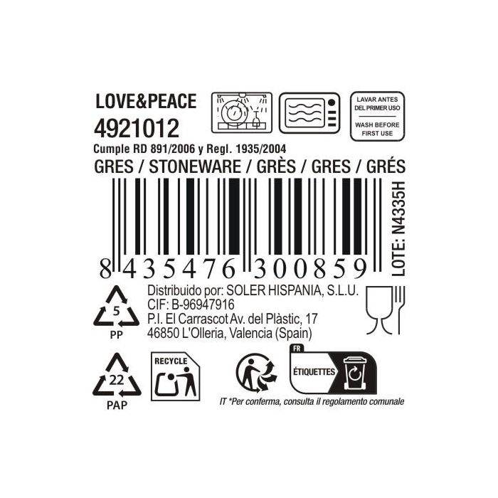 Inde Taza Jumbo 340 cc "Love&Peace" Ø8.5x10.2cm 3