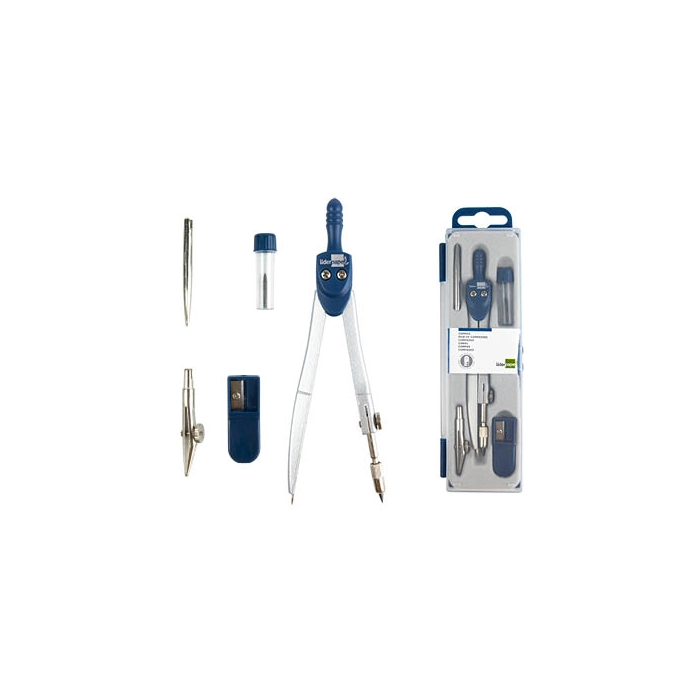 Liderpapel Compás Escolar Articulado con Minas de 2 mm, Sacapuntas y Tiralíneas, Longitud 12,5 cm 0 Liderpapel Compás Escolar Articulado con Minas de 2 mm, Sacapuntas y Tiralíneas, Longitud 12,5 cm 0