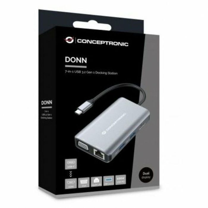 Conceptronic DONN21G Docking Station 7 en 1 USB 3.2 Gen 1, HDMI, VGA, LAN GbE, USB-A 3.0 x 3, USB PD 100 W 5