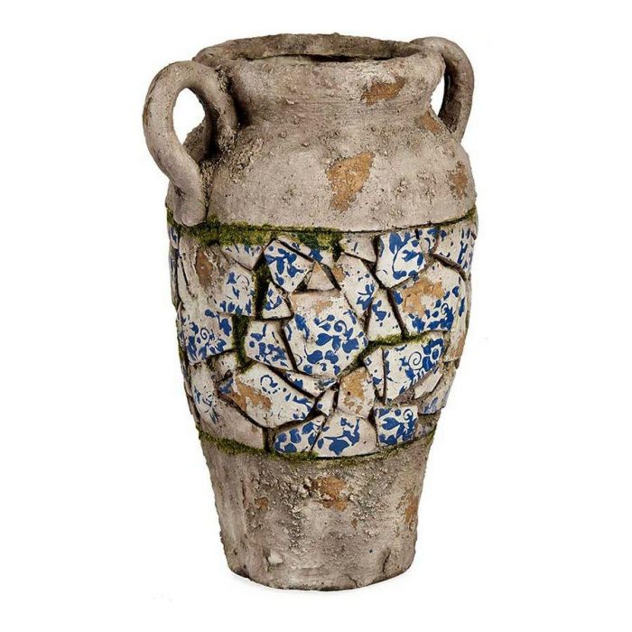 Ibergarden Jarrón Poliresina Rústico 35.5 cm - Gris, Blanco, Azul (2 Unidades)