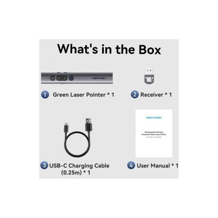 Presentador Inalámbrico por Bluetooth Vention KQJH0/ 2.4GHz/ Gris 1 Presentador Inalámbrico por Bluetooth Vention KQJH0/ 2.4GHz/ Gris 1