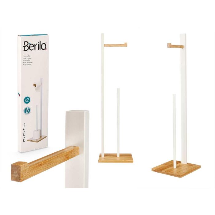 Portarrollos de Bambú Blanco Berilo 19x71x19 cm - Madera MDF y Metal (8 Unidades) Portarrollos de Bambú Blanco Berilo 19x71x19 cm - Madera MDF y Metal (8 Unidades)