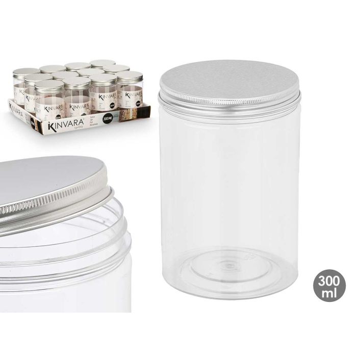 Tarro PET con tapa de aluminio 300 ml Kinvara - 6.5x10x6.5 cm (48 Unidades) Tarro PET con tapa de aluminio 300 ml Kinvara - 6.5x10x6.5 cm (48 Unidades)
