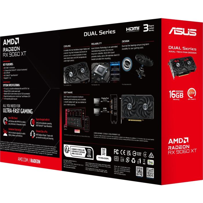 ASUS Tarjeta Gráfica Radeon RX 9060 XT 16GB GDDR6 PCI Express 5.0 Dual RX 9060 XT 4
