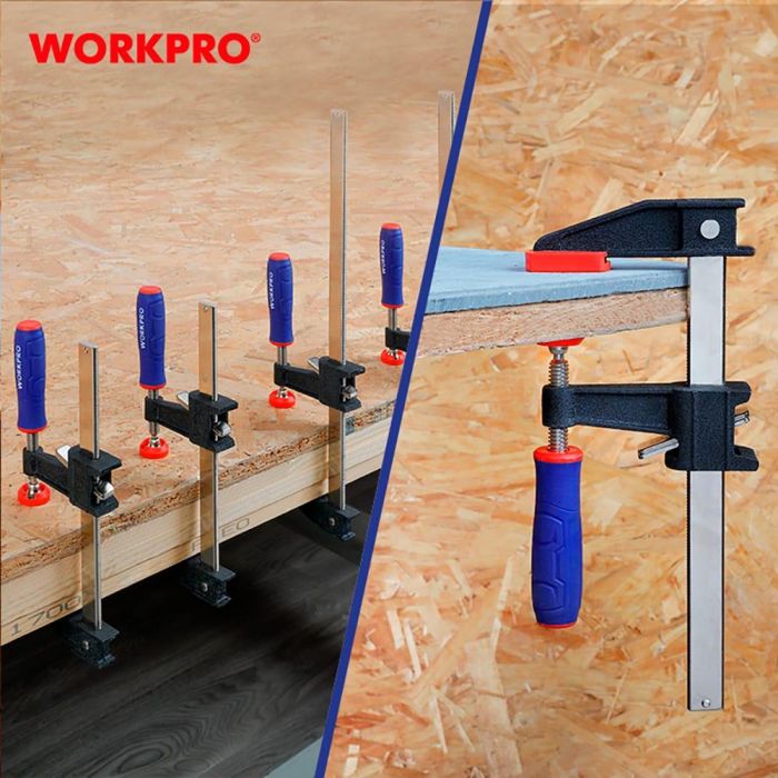 Workpro Sargento de Apriete con Émbolo 60 cm, Barra de Acero, Liberación Rápida, Mango Ergonómico de Goma, 2 Almohadillas 3
