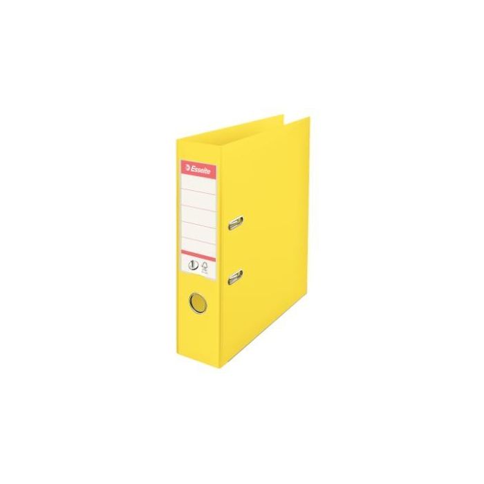 Esselte Archivador Palanca Vivida A4, Lomo 75 mm, Amarillo, Capacidad 500 hojas, Cierre Seguro