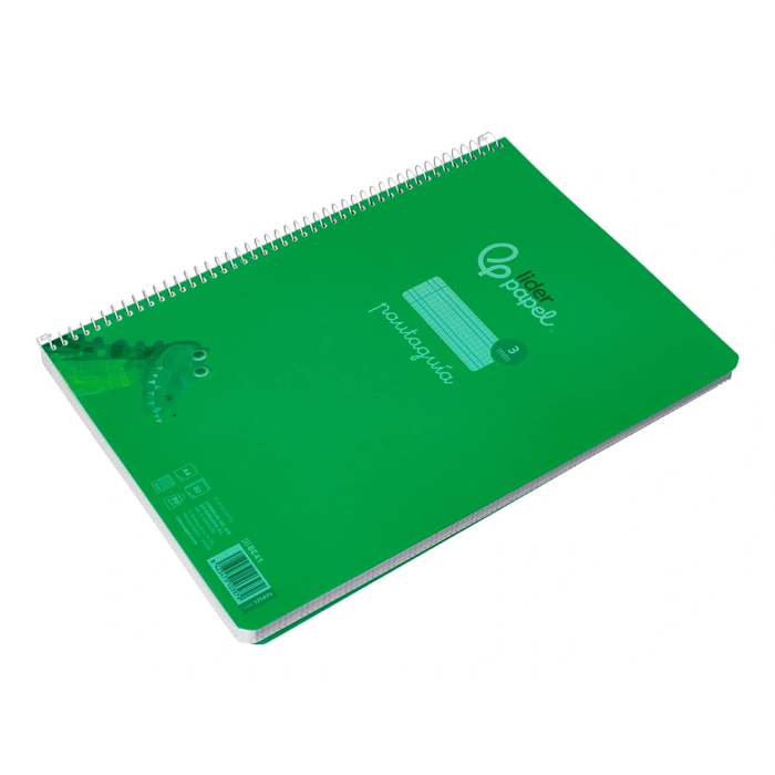 Liderpapel Cuaderno Espiral A4 Pautaguía Tapa Plástico 80 Hojas 90gr Cuadro Pautado 3mm Con Margen Color Verde 5