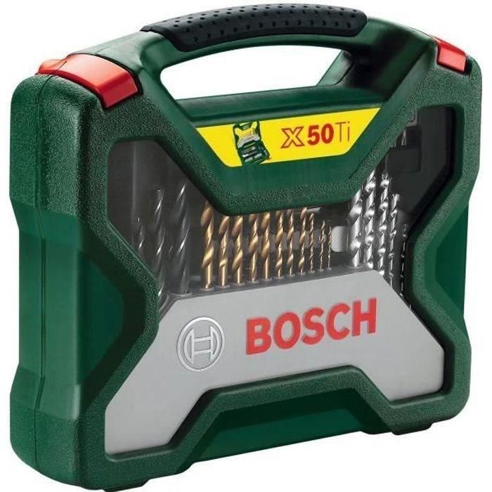 Bosch Caja de Accesorios 50 Piezas para Taladro: Brocas HSS-TIN, HM, Madera, Titanio; Puntas Destornillador, Casquillos y Soporte Magnético 1
