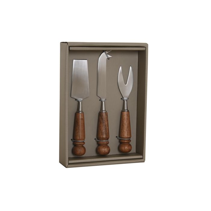 DKD Home Decor Cuchillo para Queso Plateado Natural Inox/Acacia, Set de 3 Piezas, 1.5 x 18.5 x 2.75 cm 1