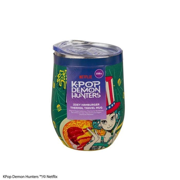 Cinereplicas Taza de Viaje Isotérmica 350 ml KPOP Demon Hunters - Zoey Hamburger, Edición Especial con Licencia Netflix, Diseño Manga, Acero Inoxidable