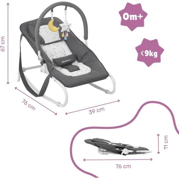 Badabulle Transat Easy Moonlight Tumbona para Bebé desde Nacimiento, 5 Posiciones Ajustables, Plegado Ultraplano y Lavable 5 Badabulle Transat Easy Moonlight Tumbona para Bebé desde Nacimiento, 5 Posiciones Ajustables, Plegado Ultraplano y Lavable 5