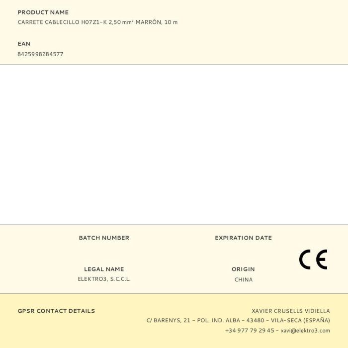 Edm Cablecillo H07z1-K 2,5 mm² Marrón 10 m - Carrete Flexible Libre de Halógenos 1 Edm Cablecillo H07z1-K 2,5 mm² Marrón 10 m - Carrete Flexible Libre de Halógenos 1