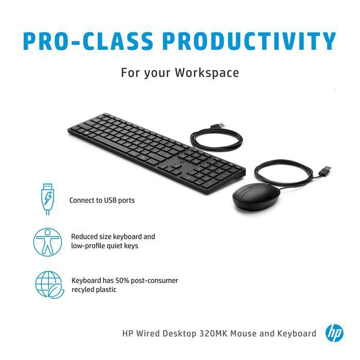 HP Teclado y Ratón USB 320MK con Cable - Conjunto de Productividad Pro-Class para Escritorio 3