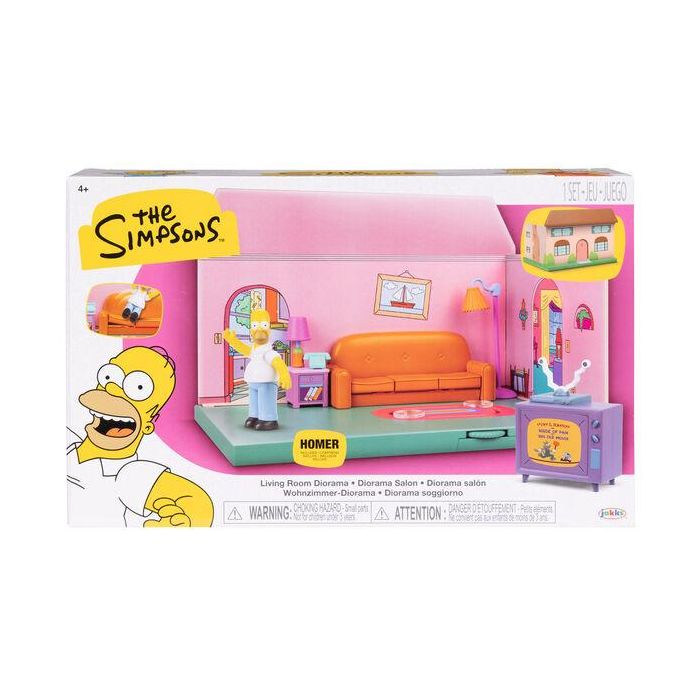 JAKKS PACIFIC Playset Diorama Sala de Estar Los Simpson con Sofá y Alfombra Interactivos para recrear escenas de la serie