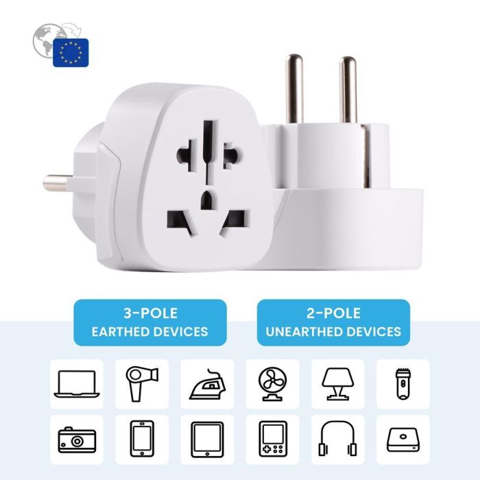Adaptador de Enchufe Universal de Viaje Ewent EW1480 Blanco 2 Adaptador de Enchufe Universal de Viaje Ewent EW1480 Blanco 2