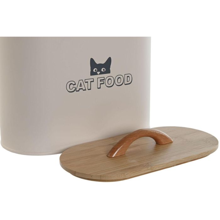 DKD Home Decor Bote de Comida para Gato Metálico con Bambú, Color Beige Natural, Capacidad 3,6 Litros, Medidas 10 x 21 x 20 cm 2