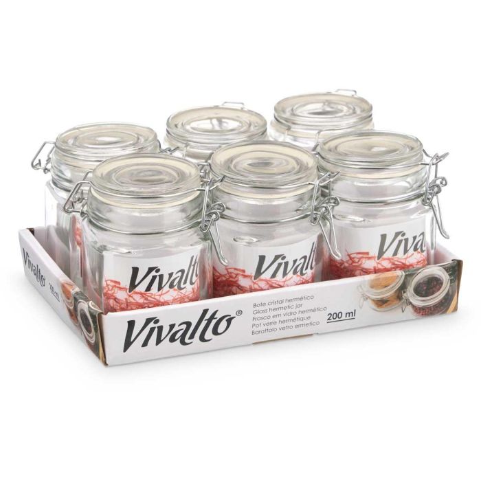 Tarro Cristal Cuadrado Cierre Hermetico 200Ml Vivalto 9CM (24 Unidades) 2 Tarro Cristal Cuadrado Cierre Hermetico 200Ml Vivalto 9CM (24 Unidades) 2