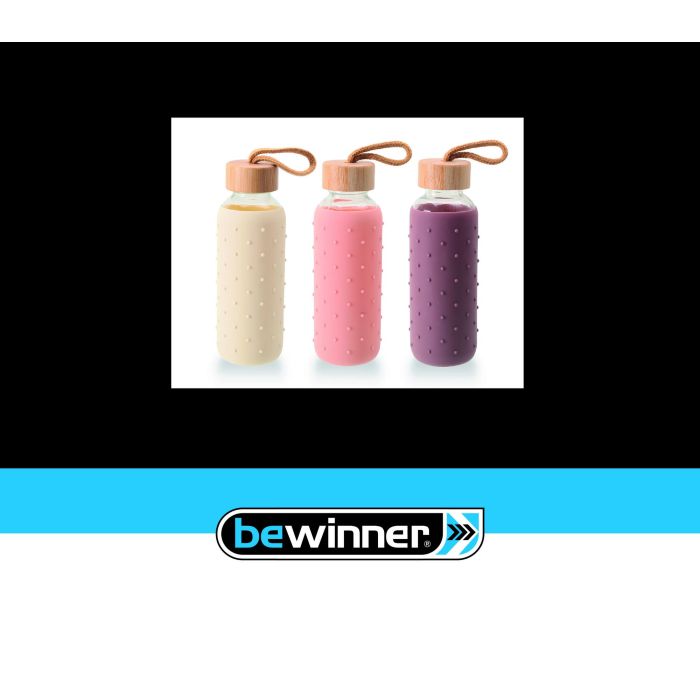 Botella de agua vidrio/silicona 400 ml Bewi - Inde (24 Unidades) 3 Botella de agua vidrio/silicona 400 ml Bewi - Inde (24 Unidades) 3