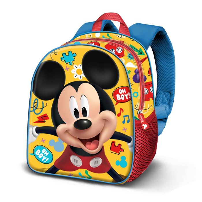 Disney Mickey Mouse Mochila preescolar 3D Elite Boy con relieve frontal, 1 compartimento, acolchada, Amarillo, 10x25x30cm