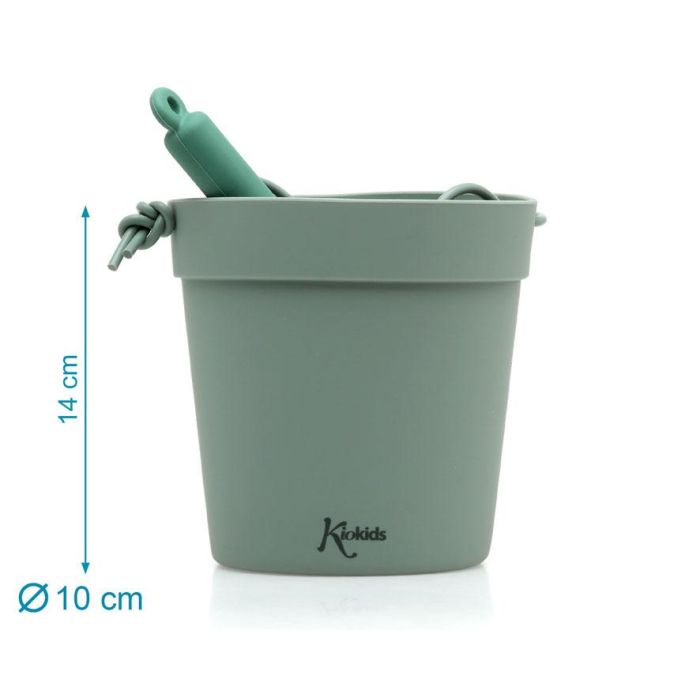 KioKids Set de Juego de Playa de Silicona Verde, 5 Piezas: Cubo, Pala y 3 Moldes de Arena. Seguro y Fácil de Limpiar para Niños +18 meses 3
