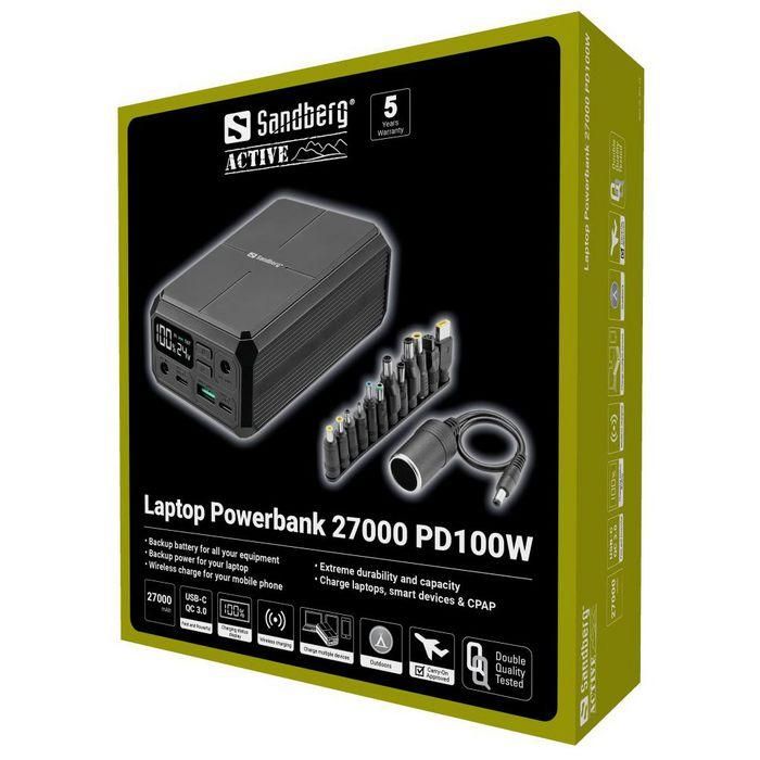 Sandberg 27000 PD100W Powerbank Portátil - Batería Externa 27000 mAh, USB-C, 100W Power Delivery, Carga Rápida 7 Sandberg 27000 PD100W Powerbank Portátil - Batería Externa 27000 mAh, USB-C, 100W Power Delivery, Carga Rápida 7