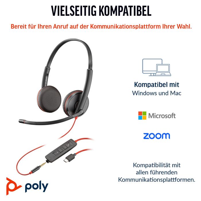 HP Auriculares Blackwire C3225 Diadema Estéreo con Micrófono, Control de Volumen, Jack 3.5 mm con Adaptador USB-C a USB-A Negro 3 HP Auriculares Blackwire C3225 Diadema Estéreo con Micrófono, Control de Volumen, Jack 3.5 mm con Adaptador USB-C a USB-A Negro 3