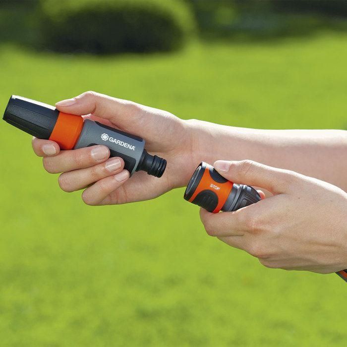 Gardena Conector rápido stop agua 3/4", polipropileno, anti UV, anti hielo, gris/naranja 1