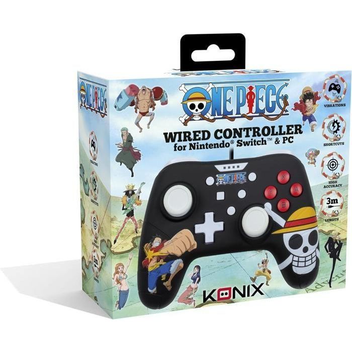 Konix AAAIK40446 Mando con Cable 3m Diseño One Piece Luffy para Nintendo Switch 2