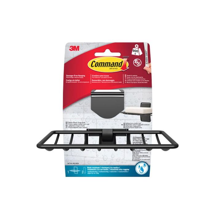 Jabonera para baño, negro mate, 1 ud + 2 tiras, máx 900 gr 1 Jabonera para baño, negro mate, 1 ud + 2 tiras, máx 900 gr 1